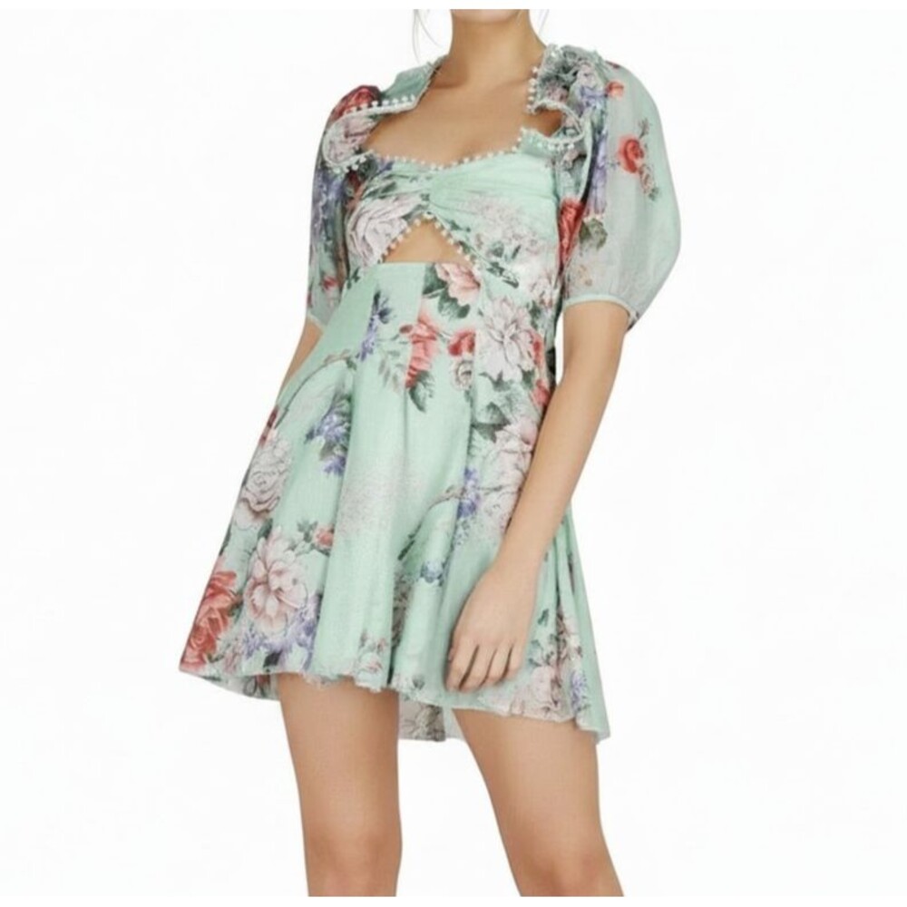 NEW Alice McCall Peony Mini Dress 6 Green Floral Ruffle Cutout Fairycore